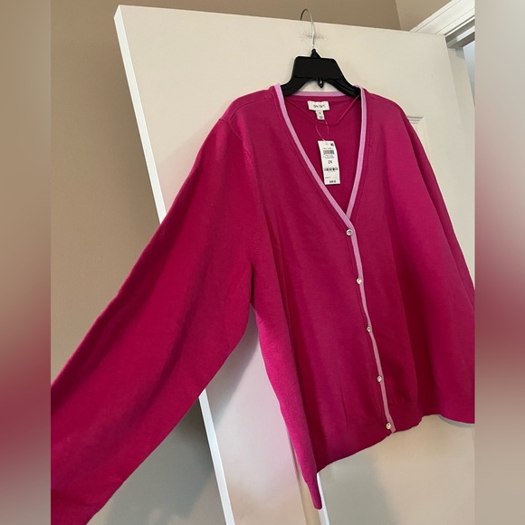 New! On 34th Fuchsia & Light Pink Lined Cardigan Sweater Crystal Buttons 2X - Picture 9 of 16
